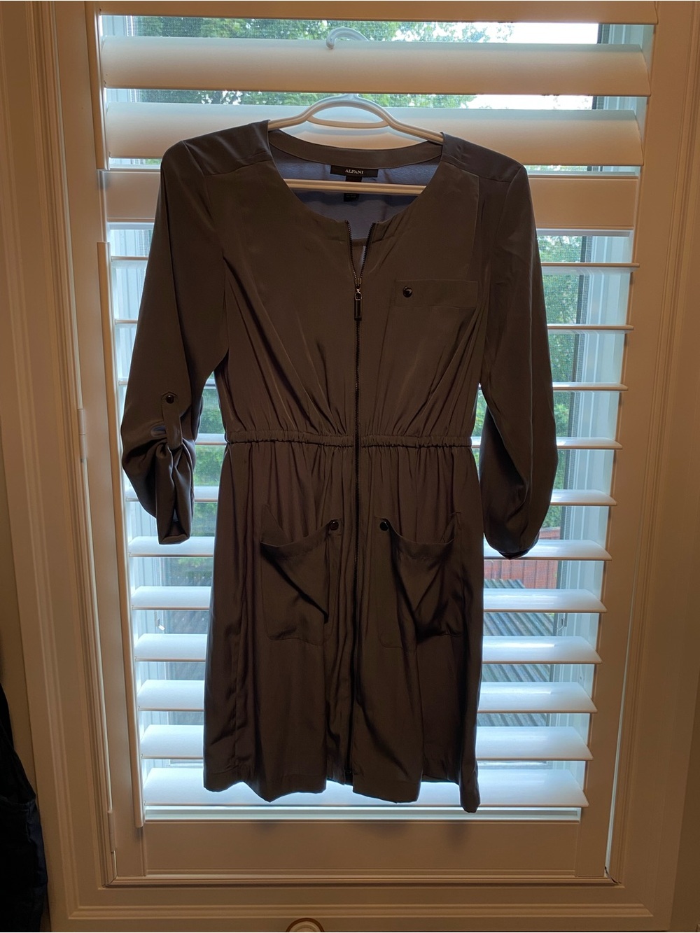 Alfani Grey Long Sleeve Zip Dress